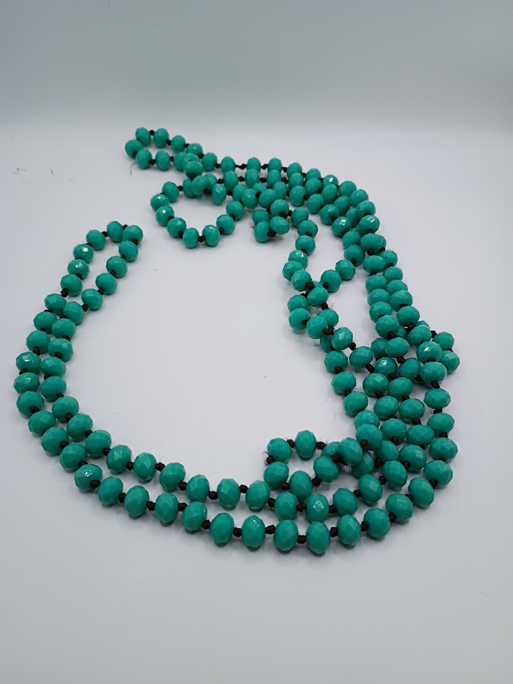 ...Vintage Faceted Turquoise Blue Glass Beads Necklace...60" Long...